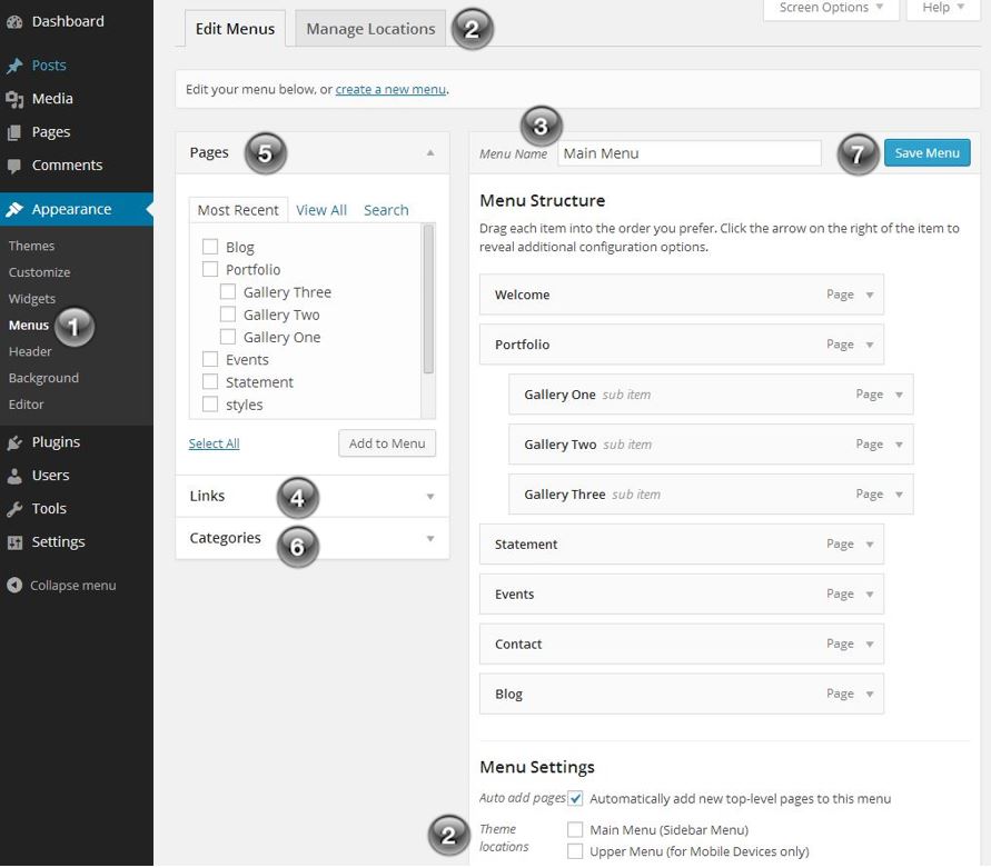 How to create and manage the WordPress built in menu